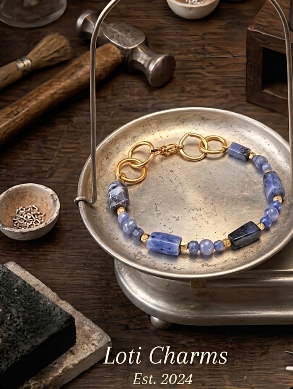Natural Purple Tanzanite In Freeform And Bead Bracelet